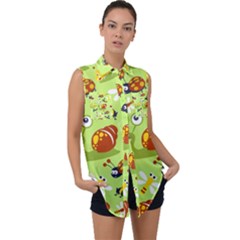 Little-animals-cartoon Sleeveless Chiffon Button Shirt