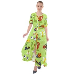 Little-animals-cartoon Waist Tie Boho Maxi Dress