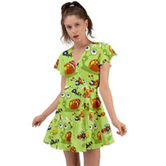 Little-animals-cartoon Flutter Sleeve Wrap Dress