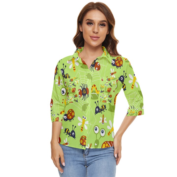 Little-animals-cartoon Women s Quarter Sleeve Pocket Shirt