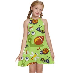 Little-animals-cartoon Kids  Halter Collar Waist Tie Chiffon Dress