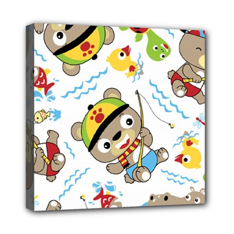 Vector-seamless-pattern-cute-fishing-animals-cartoon Mini Canvas 8  X 8  (stretched) by Jancukart