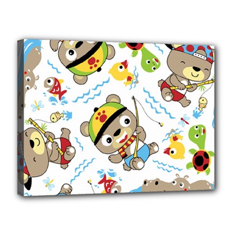 Vector-seamless-pattern-cute-fishing-animals-cartoon Canvas 16  X 12  (stretched)