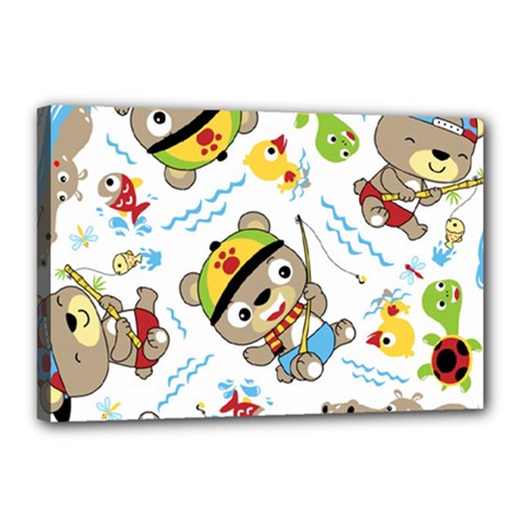 Vector-seamless-pattern-cute-fishing-animals-cartoon Canvas 18  X 12  (stretched)