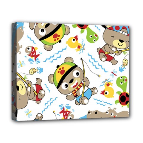 Vector-seamless-pattern-cute-fishing-animals-cartoon Deluxe Canvas 20  X 16  (stretched)