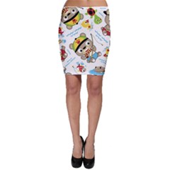 Vector-seamless-pattern-cute-fishing-animals-cartoon Bodycon Skirt