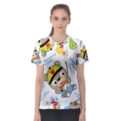 Vector-seamless-pattern-cute-fishing-animals-cartoon Women s Sport Mesh Tee