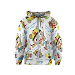 Vector-seamless-pattern-cute-fishing-animals-cartoon Kids  Zipper Hoodie