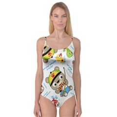 Vector-seamless-pattern-cute-fishing-animals-cartoon Camisole Leotard 