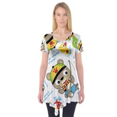 Vector-seamless-pattern-cute-fishing-animals-cartoon Short Sleeve Tunic 