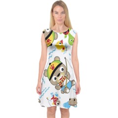 Vector-seamless-pattern-cute-fishing-animals-cartoon Capsleeve Midi Dress