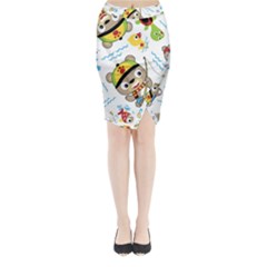 Vector-seamless-pattern-cute-fishing-animals-cartoon Midi Wrap Pencil Skirt