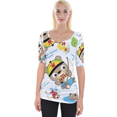 Vector-seamless-pattern-cute-fishing-animals-cartoon Wide Neckline Tee