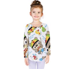 Vector-seamless-pattern-cute-fishing-animals-cartoon Kids  Long Sleeve Tee