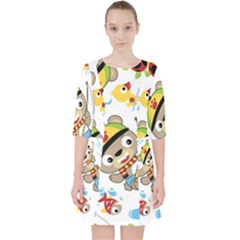 Vector-seamless-pattern-cute-fishing-animals-cartoon Quarter Sleeve Pocket Dress by Jancukart