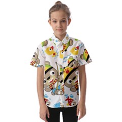 Vector-seamless-pattern-cute-fishing-animals-cartoon Kids  Short Sleeve Shirt by Jancukart