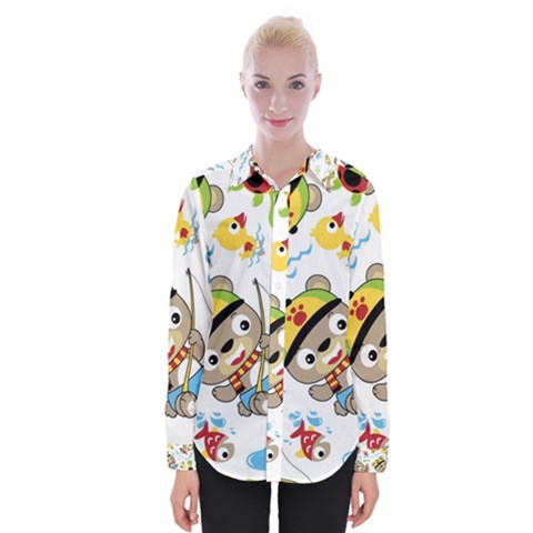 Vector-seamless-pattern-cute-fishing-animals-cartoon Womens Long Sleeve Shirt by Jancukart