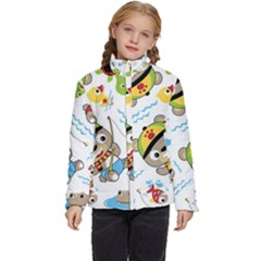 Vector-seamless-pattern-cute-fishing-animals-cartoon Kids  Puffer Bubble Jacket Coat