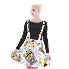 Vector-seamless-pattern-cute-fishing-animals-cartoon Suspender Skater Skirt by Jancukart