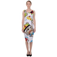 Vector-seamless-pattern-cute-fishing-animals-cartoon Sleeveless Pencil Dress