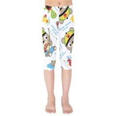 Vector-seamless-pattern-cute-fishing-animals-cartoon Kids  Capri Leggings  by Jancukart