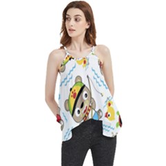 Vector-seamless-pattern-cute-fishing-animals-cartoon Flowy Camisole Tank Top