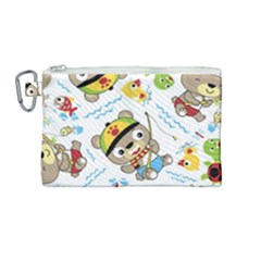 Vector-seamless-pattern-cute-fishing-animals-cartoon Canvas Cosmetic Bag (medium) by Jancukart