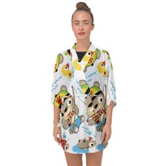 Vector-seamless-pattern-cute-fishing-animals-cartoon Half Sleeve Chiffon Kimono