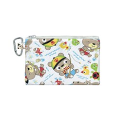 Vector-seamless-pattern-cute-fishing-animals-cartoon Canvas Cosmetic Bag (small)