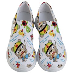 Vector-seamless-pattern-cute-fishing-animals-cartoon Women s Lightweight Slip Ons by Jancukart