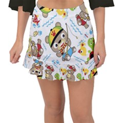 Vector-seamless-pattern-cute-fishing-animals-cartoon Fishtail Mini Chiffon Skirt