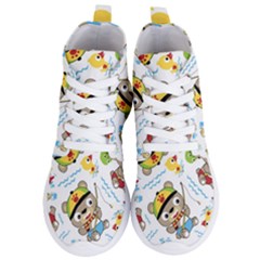 Vector-seamless-pattern-cute-fishing-animals-cartoon Women s Lightweight High Top Sneakers