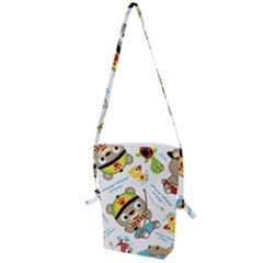 Vector-seamless-pattern-cute-fishing-animals-cartoon Folding Shoulder Bag