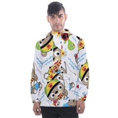 Vector-seamless-pattern-cute-fishing-animals-cartoon Men s Front Pocket Pullover Windbreaker