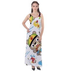 Vector-seamless-pattern-cute-fishing-animals-cartoon Sleeveless Velour Maxi Dress