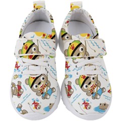 Vector-seamless-pattern-cute-fishing-animals-cartoon Kids  Velcro Strap Shoes