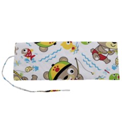 Vector-seamless-pattern-cute-fishing-animals-cartoon Roll Up Canvas Pencil Holder (s)