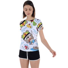 Vector-seamless-pattern-cute-fishing-animals-cartoon Back Circle Cutout Sports Tee