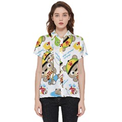 Vector-seamless-pattern-cute-fishing-animals-cartoon Short Sleeve Pocket Shirt