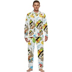 Vector-seamless-pattern-cute-fishing-animals-cartoon Men s Long Sleeve Velvet Pocket Pajamas Set by Jancukart