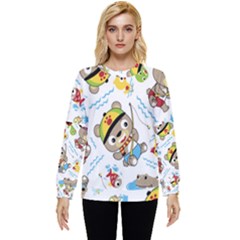 Vector-seamless-pattern-cute-fishing-animals-cartoon Hidden Pocket Sweatshirt by Jancukart