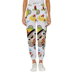 Vector-seamless-pattern-cute-fishing-animals-cartoon Cropped Drawstring Pants