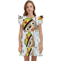 Vector-seamless-pattern-cute-fishing-animals-cartoon Kids  Winged Sleeve Dress by Jancukart