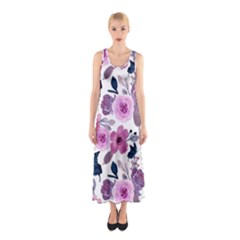 Purple-flower-butterfly-with-watercolor-seamless-pattern Sleeveless Maxi Dress