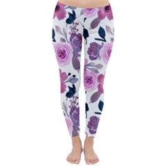 Purple-flower-butterfly-with-watercolor-seamless-pattern Classic Winter Leggings by Jancukart