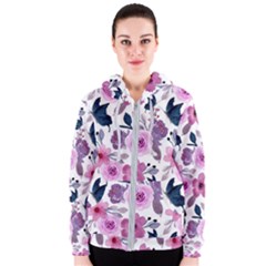 Purple-flower-butterfly-with-watercolor-seamless-pattern Women s Zipper Hoodie