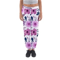 Purple-flower-butterfly-with-watercolor-seamless-pattern Women s Jogger Sweatpants