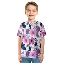 Purple-flower-butterfly-with-watercolor-seamless-pattern Kids  Sport Mesh Tee