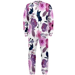 Purple-flower-butterfly-with-watercolor-seamless-pattern Onepiece Jumpsuit (men) by Jancukart