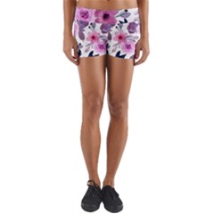 Purple-flower-butterfly-with-watercolor-seamless-pattern Yoga Shorts by Jancukart